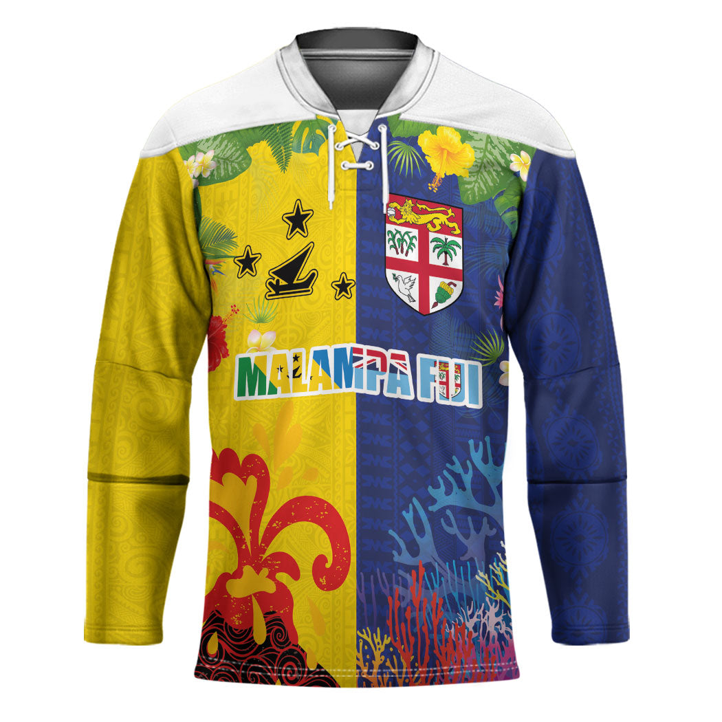 Malampa Fiji Day Hockey Jersey Volcano and Coral Reef with Culture Patterns Split Style LT03 Unisex Multicolor - Polynesian Pride