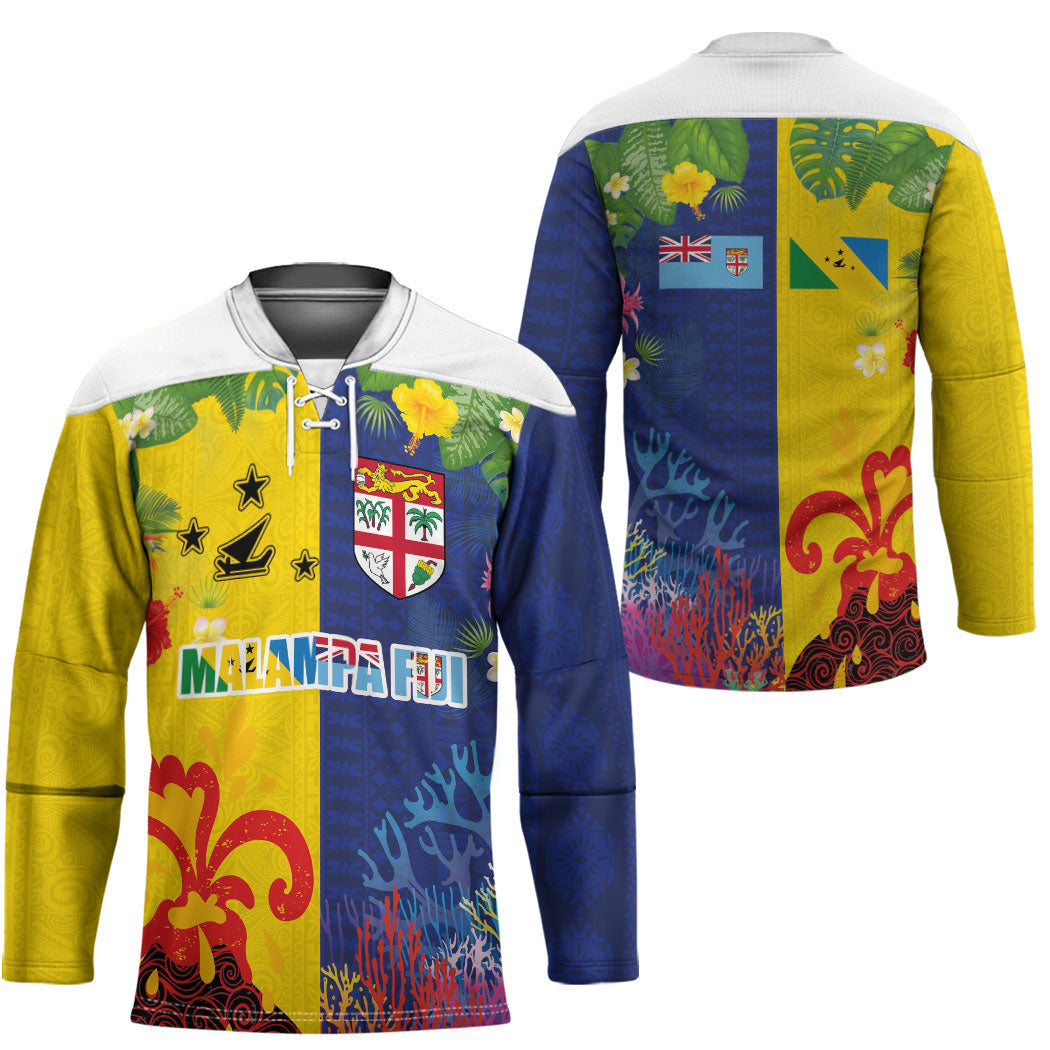 Malampa Fiji Day Hockey Jersey Volcano and Coral Reef with Culture Patterns Split Style LT03 - Polynesian Pride