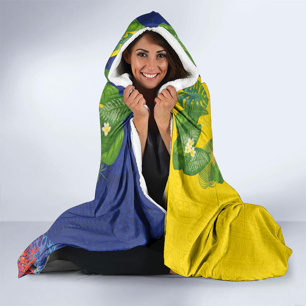 Malampa Fiji Day Hooded Blanket Volcano and Coral Reef with Culture Patterns Split Style LT03 - Polynesian Pride