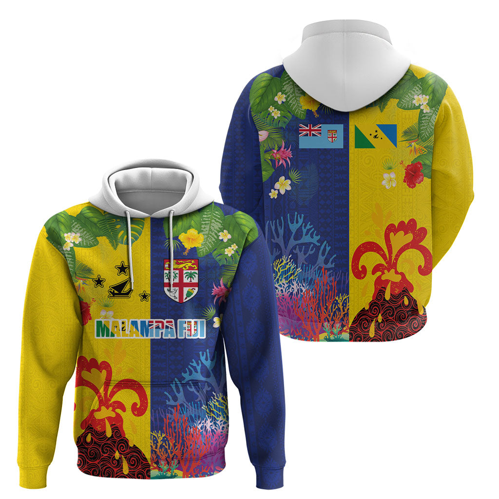 Malampa Fiji Day Hoodie Volcano and Coral Reef with Culture Patterns Split Style LT03 - Polynesian Pride