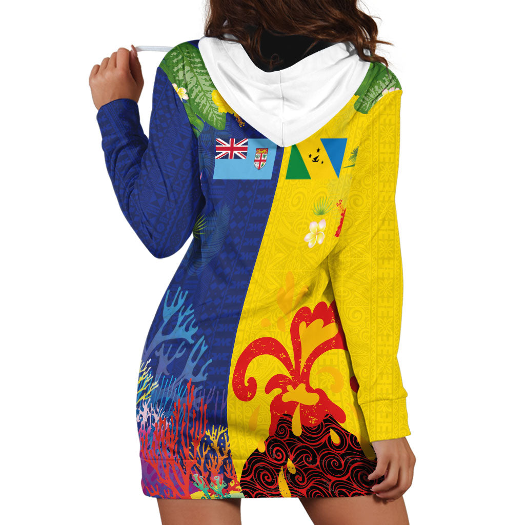 Malampa Fiji Day Hoodie Dress Volcano and Coral Reef with Culture Patterns Split Style LT03 - Polynesian Pride
