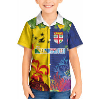 Malampa Fiji Day Kid Hawaiian Shirt Volcano and Coral Reef with Culture Patterns Split Style LT03 Kid Multicolor - Polynesian Pride