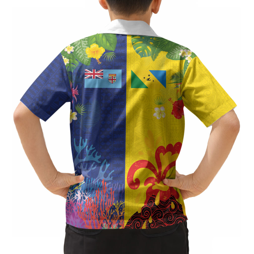 Malampa Fiji Day Kid Hawaiian Shirt Volcano and Coral Reef with Culture Patterns Split Style LT03 - Polynesian Pride