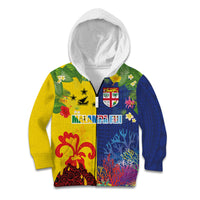 Malampa Fiji Day Kid Hoodie Volcano and Coral Reef with Culture Patterns Split Style LT03 Zip Hoodie Multicolor - Polynesian Pride