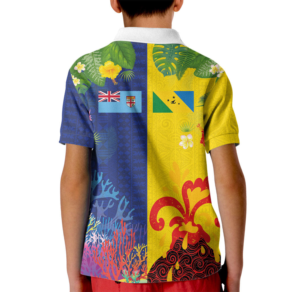 Malampa Fiji Day Kid Polo Shirt Volcano and Coral Reef with Culture Patterns Split Style LT03 - Polynesian Pride
