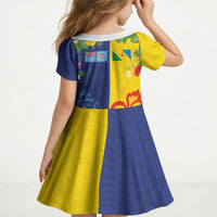 Malampa Fiji Day Kid Short Sleeve Dress Volcano and Coral Reef with Culture Patterns Split Style LT03 - Polynesian Pride