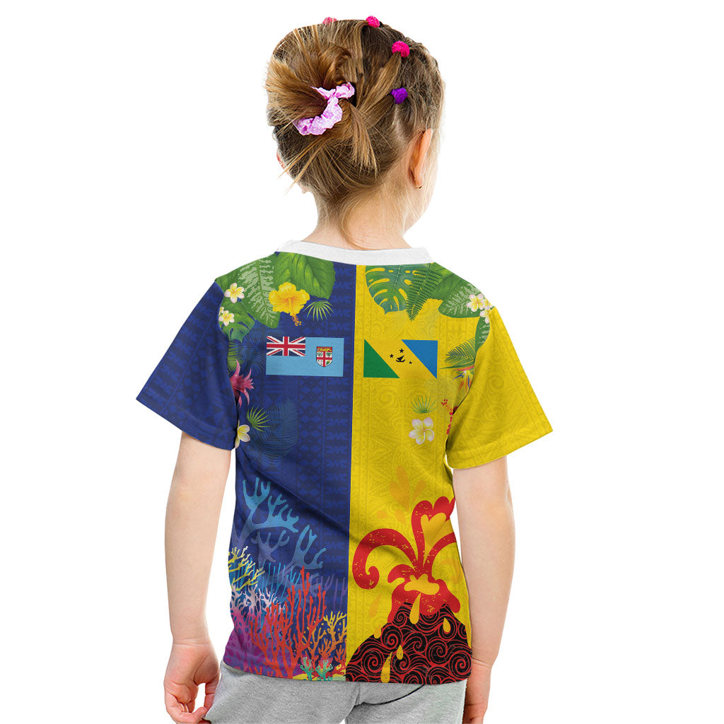 Malampa Fiji Day Kid T Shirt Volcano and Coral Reef with Culture Patterns Split Style LT03 - Polynesian Pride