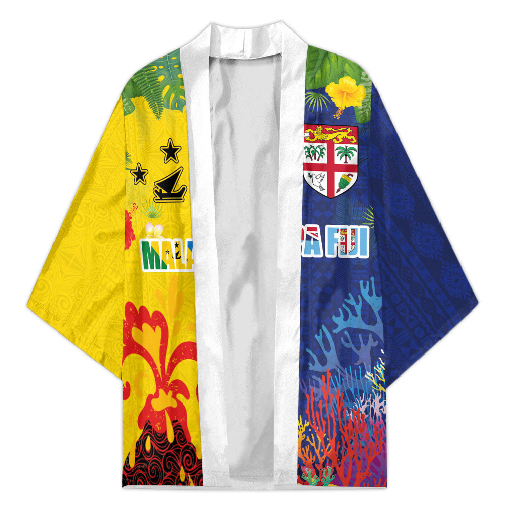 Malampa Fiji Day Kimono Volcano and Coral Reef with Culture Patterns Split Style LT03 Unisex Multicolor - Polynesian Pride