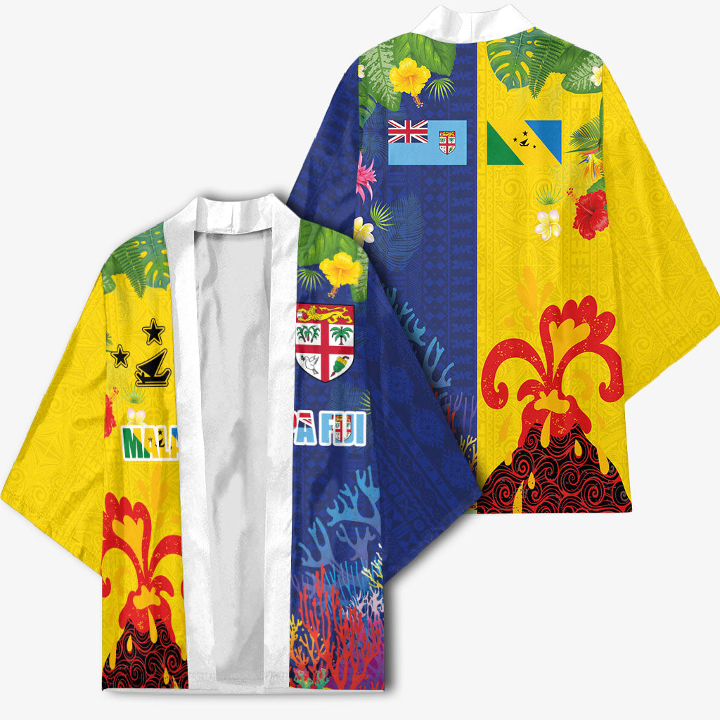 Malampa Fiji Day Kimono Volcano and Coral Reef with Culture Patterns Split Style LT03 - Polynesian Pride