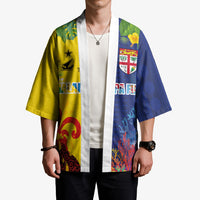 Malampa Fiji Day Kimono Volcano and Coral Reef with Culture Patterns Split Style LT03 - Polynesian Pride