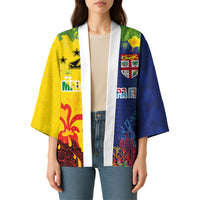 Malampa Fiji Day Kimono Volcano and Coral Reef with Culture Patterns Split Style LT03 - Polynesian Pride