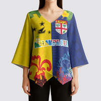 Malampa Fiji Day Kimono Sleeve Blouse Volcano and Coral Reef with Culture Patterns Split Style LT03 - Polynesian Pride