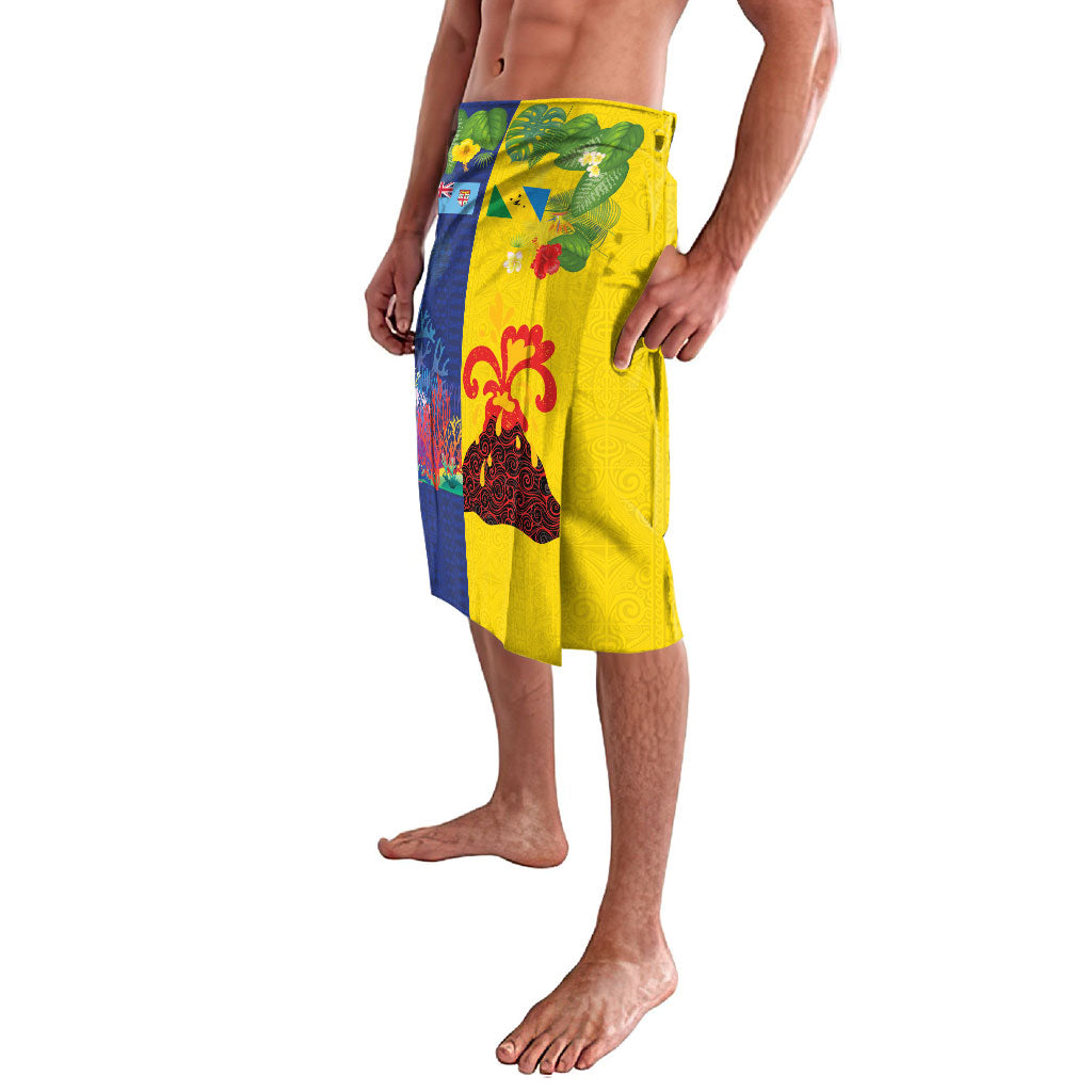 Malampa Fiji Day Lavalava Volcano and Coral Reef with Culture Patterns Split Style LT03 - Polynesian Pride
