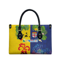 Malampa Fiji Day Leather Bag Volcano and Coral Reef with Culture Patterns Split Style LT03 - Polynesian Pride