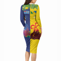 Malampa Fiji Day Long Sleeve Bodycon Dress Volcano and Coral Reef with Culture Patterns Split Style LT03 - Polynesian Pride