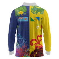 Malampa Fiji Day Long Sleeve Polo Shirt Volcano and Coral Reef with Culture Patterns Split Style LT03 - Polynesian Pride