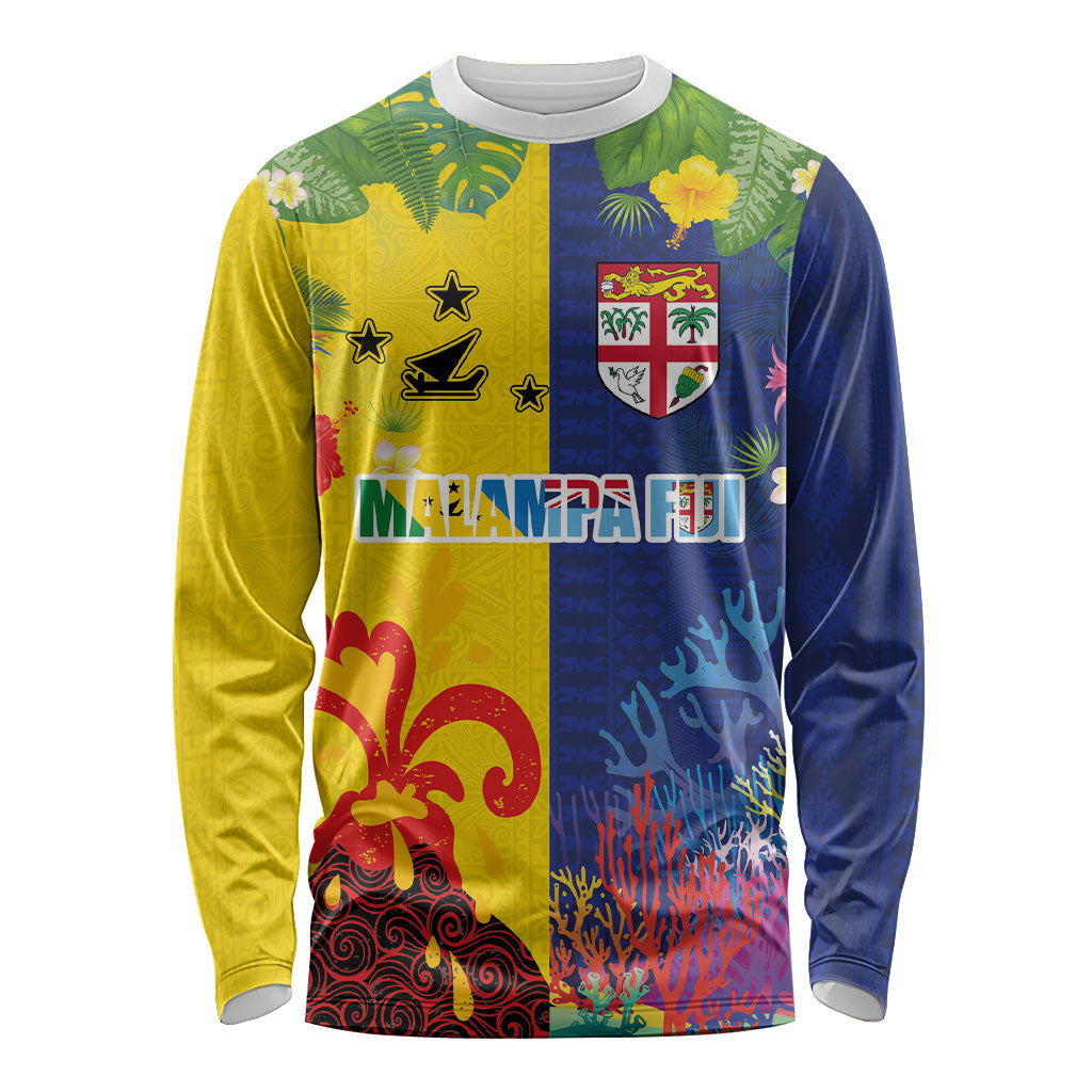 Malampa Fiji Day Long Sleeve Shirt Volcano and Coral Reef with Culture Patterns Split Style LT03 Unisex Multicolor - Polynesian Pride