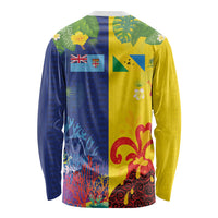 Malampa Fiji Day Long Sleeve Shirt Volcano and Coral Reef with Culture Patterns Split Style LT03 - Polynesian Pride