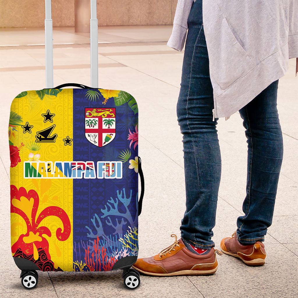 Malampa Fiji Day Luggage Cover Volcano and Coral Reef with Culture Patterns Split Style LT03 Multicolor - Polynesian Pride