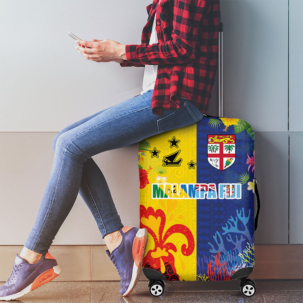 Malampa Fiji Day Luggage Cover Volcano and Coral Reef with Culture Patterns Split Style LT03 - Polynesian Pride