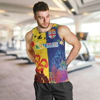 Malampa Fiji Day Men Tank Top Volcano and Coral Reef with Culture Patterns Split Style LT03 Multicolor - Polynesian Pride