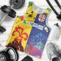 Malampa Fiji Day Men Tank Top Volcano and Coral Reef with Culture Patterns Split Style LT03 - Polynesian Pride