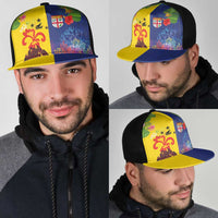 Malampa Fiji Day Mesh Trucker Cap Volcano and Coral Reef with Culture Patterns Split Style LT03 - Polynesian Pride