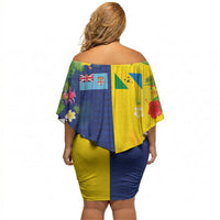 Malampa Fiji Day Off Shoulder Short Dress Volcano and Coral Reef with Culture Patterns Split Style LT03 - Polynesian Pride