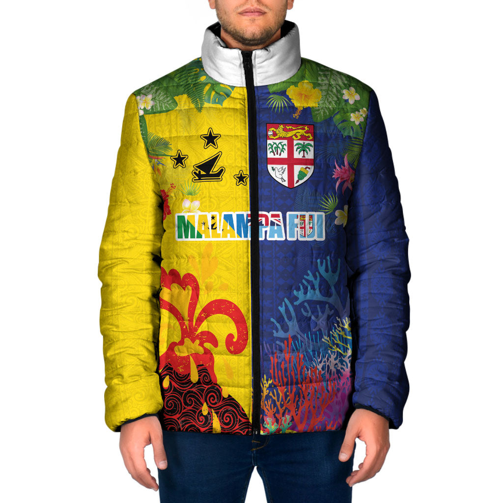 Malampa Fiji Day Padded Jacket Volcano and Coral Reef with Culture Patterns Split Style LT03 Men Multicolor - Polynesian Pride