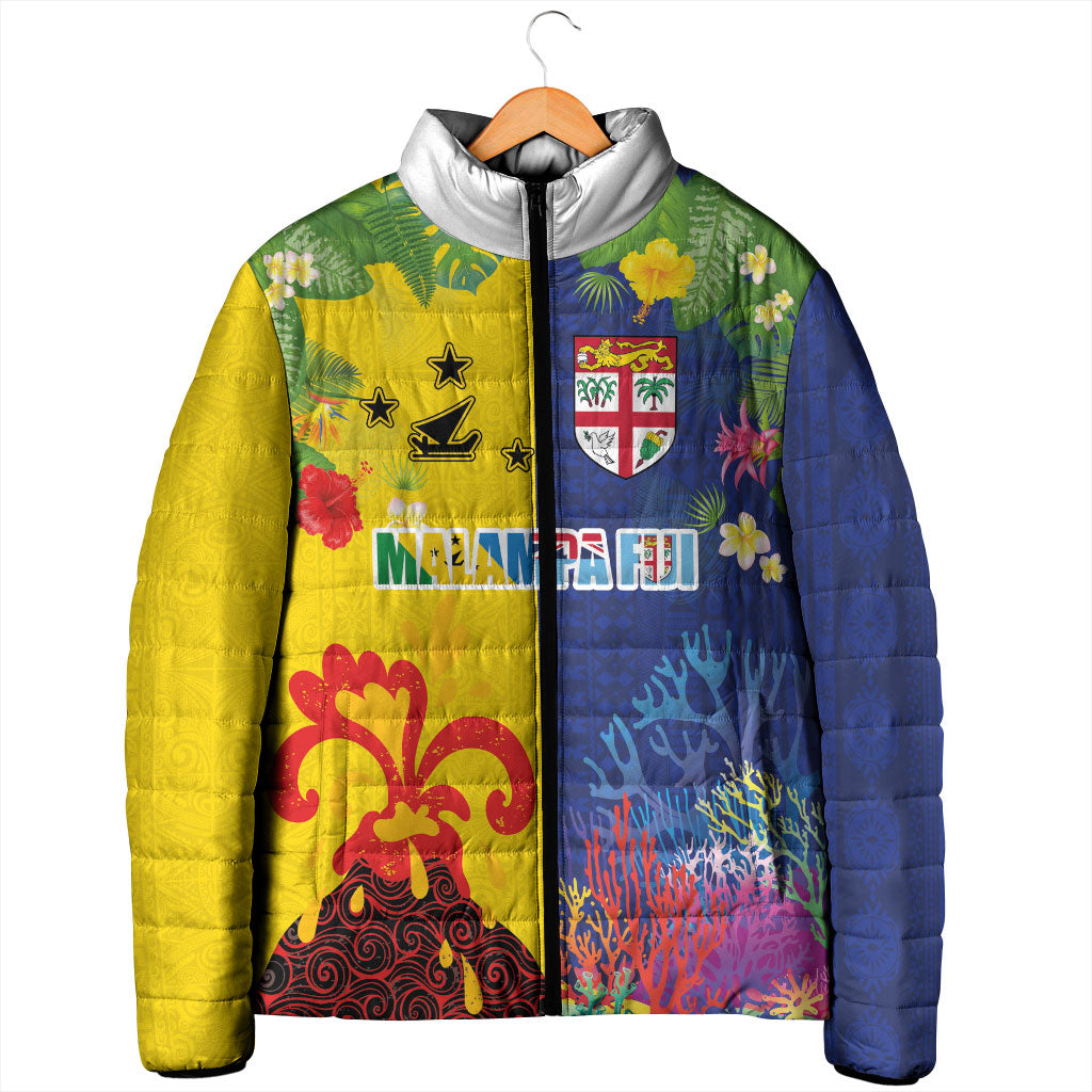 Malampa Fiji Day Padded Jacket Volcano and Coral Reef with Culture Patterns Split Style LT03 - Polynesian Pride