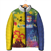 Malampa Fiji Day Padded Jacket Volcano and Coral Reef with Culture Patterns Split Style LT03 - Polynesian Pride