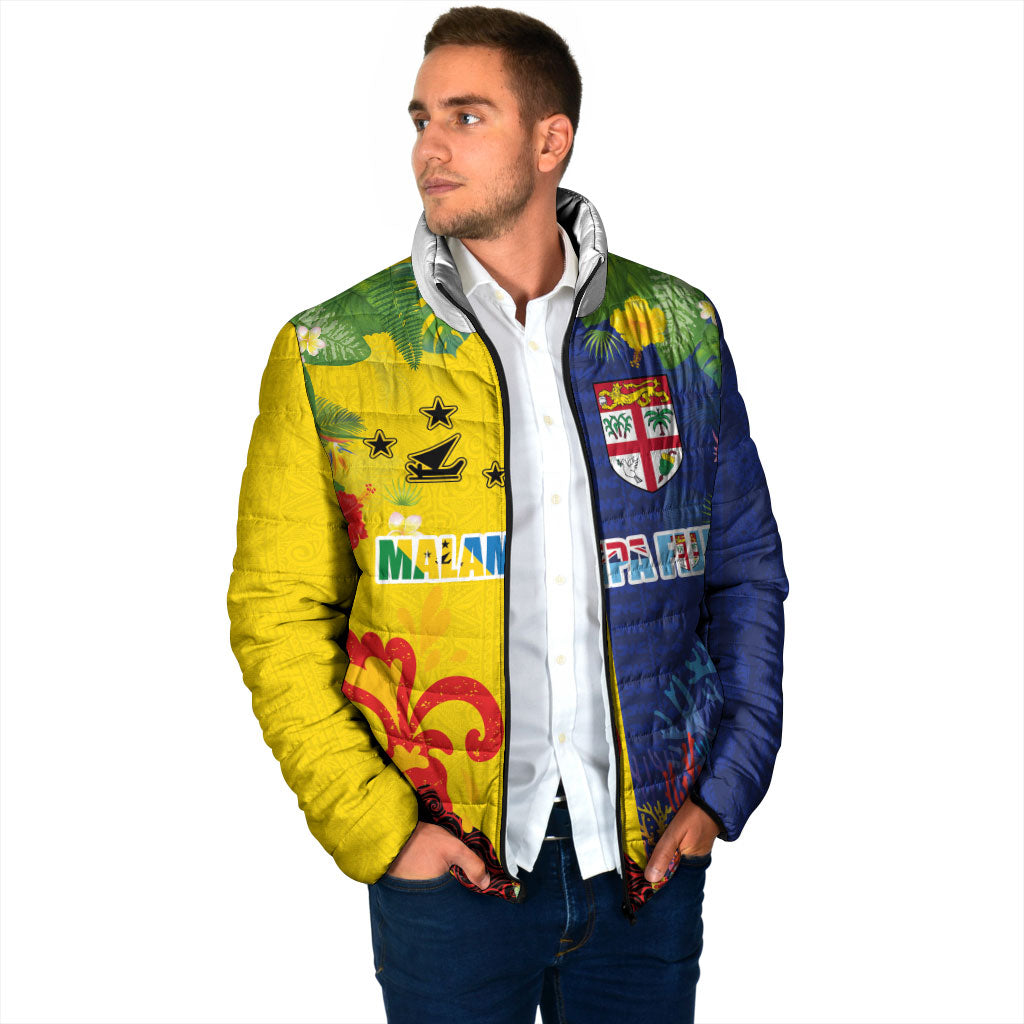 Malampa Fiji Day Padded Jacket Volcano and Coral Reef with Culture Patterns Split Style LT03 - Polynesian Pride