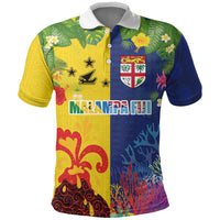 Malampa Fiji Day Polo Shirt Volcano and Coral Reef with Culture Patterns Split Style LT03 Multicolor - Polynesian Pride