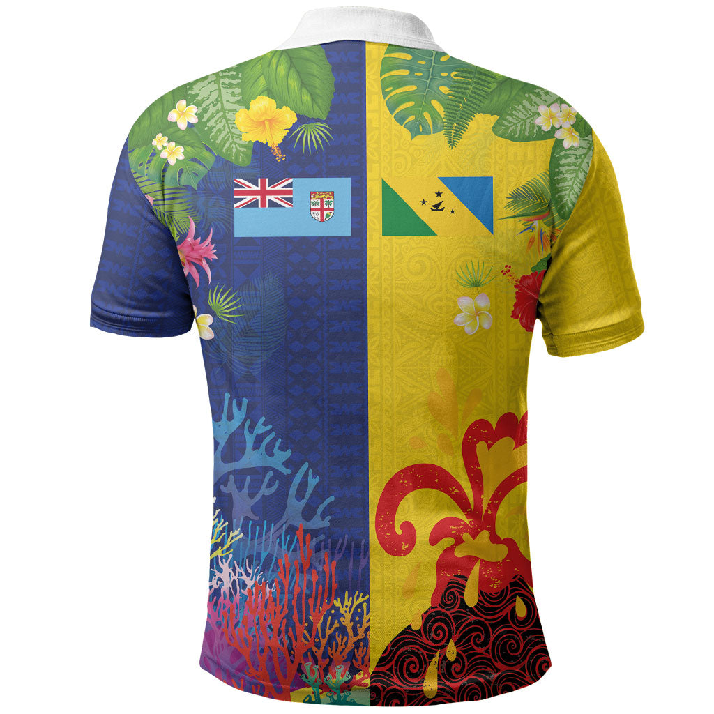 Malampa Fiji Day Polo Shirt Volcano and Coral Reef with Culture Patterns Split Style LT03 - Polynesian Pride