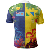 Malampa Fiji Day Polo Shirt Volcano and Coral Reef with Culture Patterns Split Style LT03 - Polynesian Pride