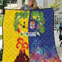 Malampa Fiji Day Quilt Volcano and Coral Reef with Culture Patterns Split Style LT03 Multicolor - Polynesian Pride