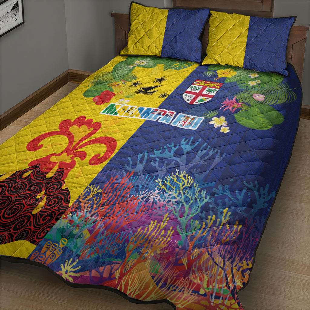 Malampa Fiji Day Quilt Bed Set Volcano and Coral Reef with Culture Patterns Split Style LT03 - Polynesian Pride