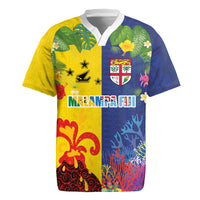 Malampa Fiji Day Rugby Jersey Volcano and Coral Reef with Culture Patterns Split Style LT03 Multicolor - Polynesian Pride