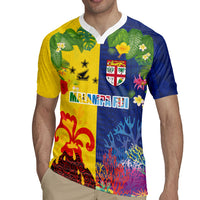 Malampa Fiji Day Rugby Jersey Volcano and Coral Reef with Culture Patterns Split Style LT03 - Polynesian Pride