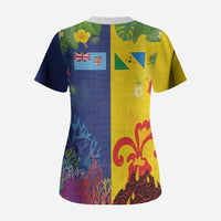 Malampa Fiji Day Scrub Top Volcano and Coral Reef with Culture Patterns Split Style LT03 - Polynesian Pride