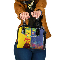 Malampa Fiji Day Shoulder Handbag Volcano and Coral Reef with Culture Patterns Split Style LT03 One Size Multicolor - Polynesian Pride