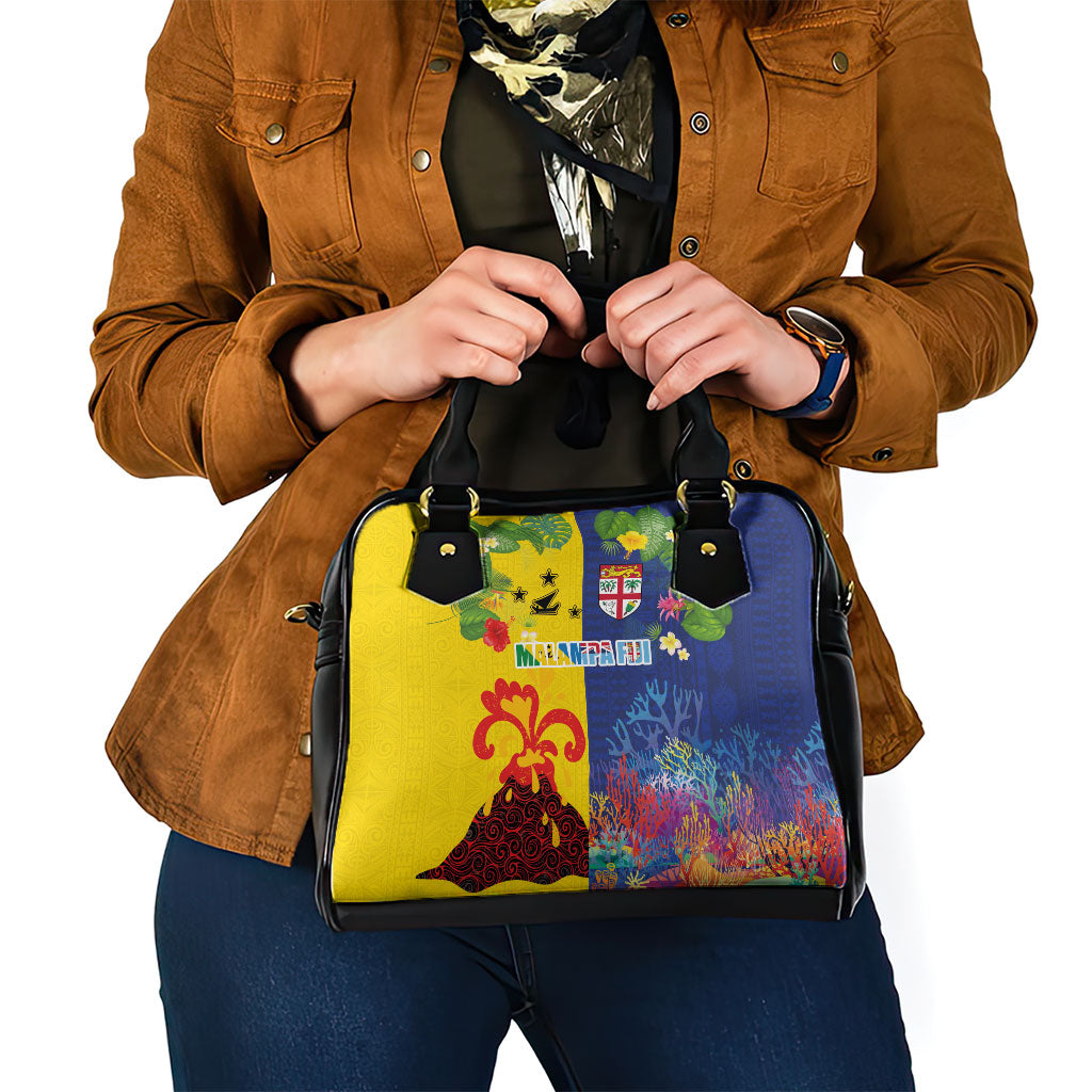 Malampa Fiji Day Shoulder Handbag Volcano and Coral Reef with Culture Patterns Split Style LT03 - Polynesian Pride