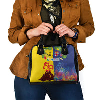 Malampa Fiji Day Shoulder Handbag Volcano and Coral Reef with Culture Patterns Split Style LT03 - Polynesian Pride