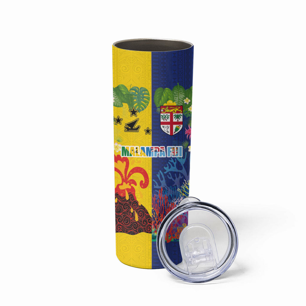 Malampa Fiji Day Skinny Tumbler Volcano and Coral Reef with Culture Patterns Split Style LT03 - Polynesian Pride