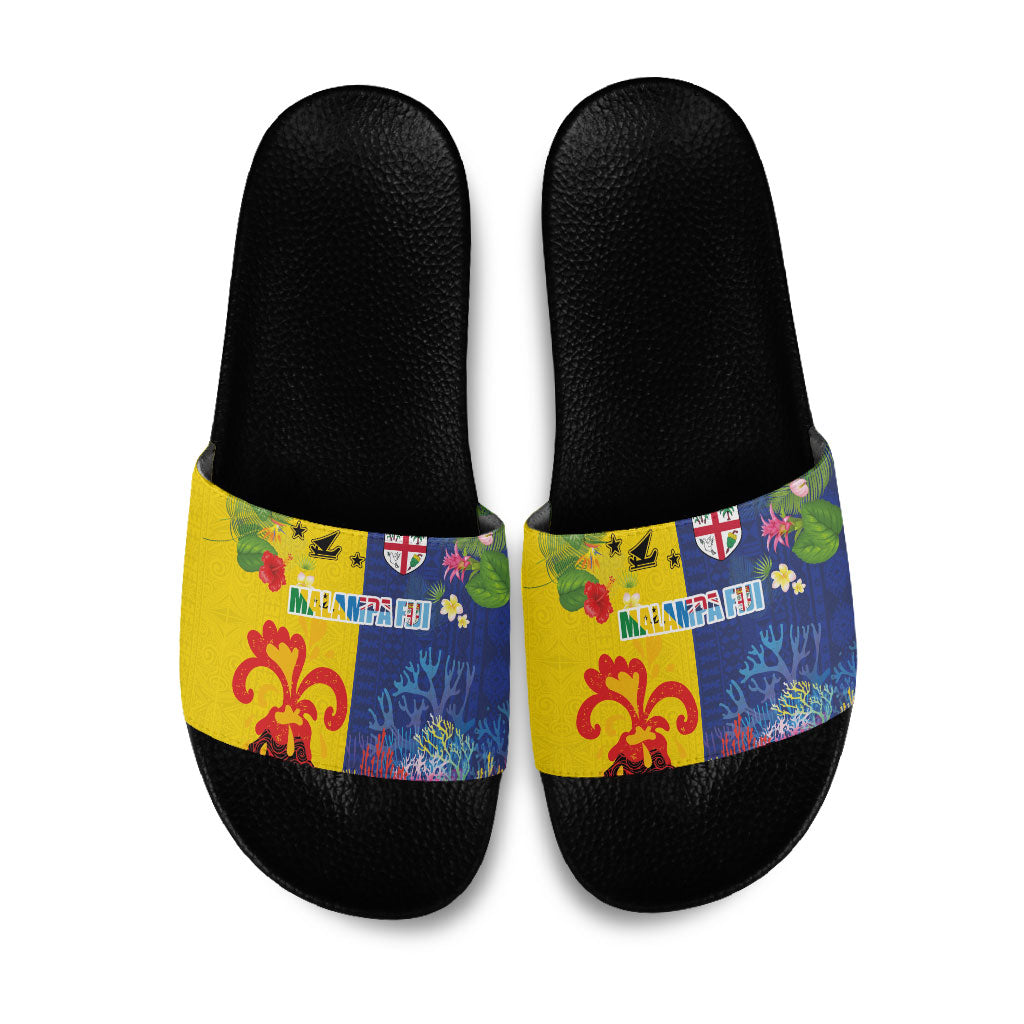 Malampa Fiji Day Slide Sandals Volcano and Coral Reef with Culture Patterns Split Style LT03 Multicolor - Polynesian Pride
