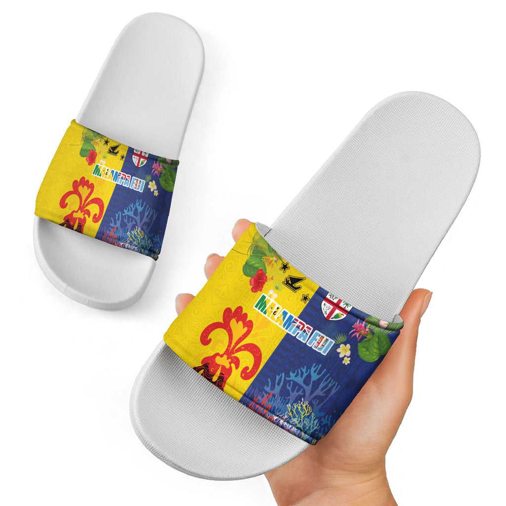 Malampa Fiji Day Slide Sandals Volcano and Coral Reef with Culture Patterns Split Style LT03 - Polynesian Pride