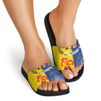 Malampa Fiji Day Slide Sandals Volcano and Coral Reef with Culture Patterns Split Style LT03 - Polynesian Pride