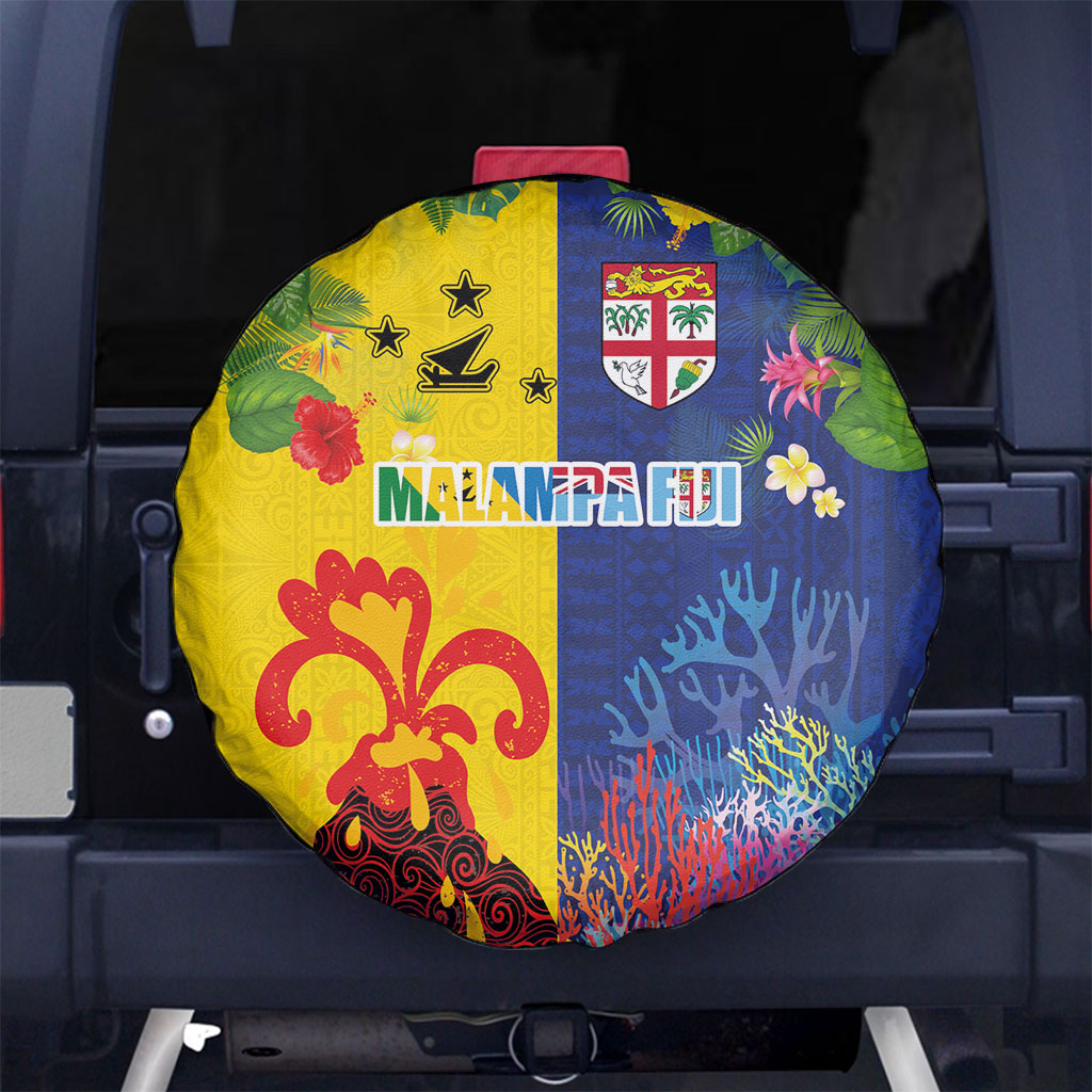 Malampa Fiji Day Spare Tire Cover Volcano and Coral Reef with Culture Patterns Split Style LT03 No hole Multicolor - Polynesian Pride