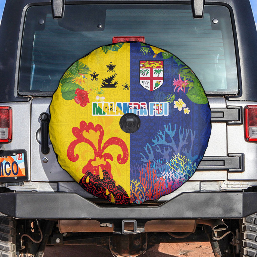 Malampa Fiji Day Spare Tire Cover Volcano and Coral Reef with Culture Patterns Split Style LT03 Multicolor - Polynesian Pride