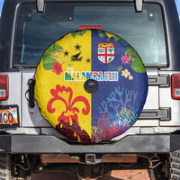 Malampa Fiji Day Spare Tire Cover Volcano and Coral Reef with Culture Patterns Split Style LT03 Multicolor - Polynesian Pride